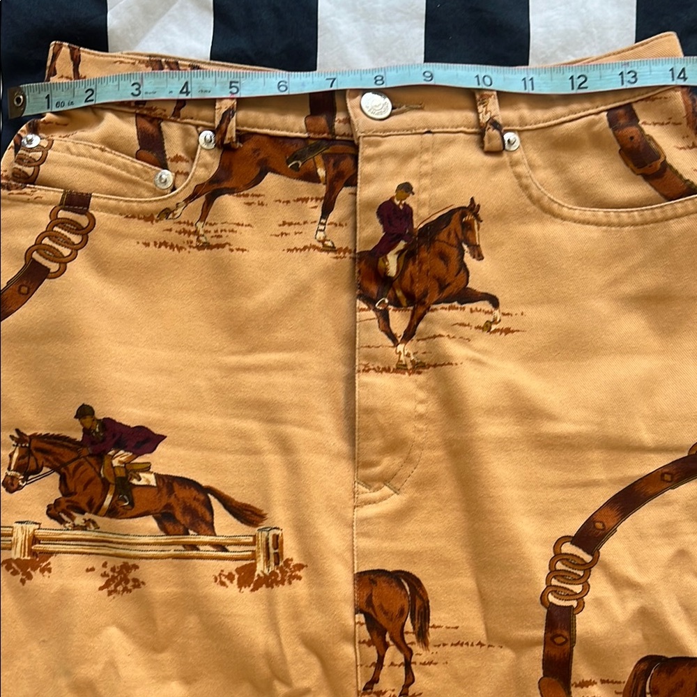 VINTAGE Polo by Ralph Lauren Camel Tan Polo Pony Print Pencil Skirt - Picture 2 of 6